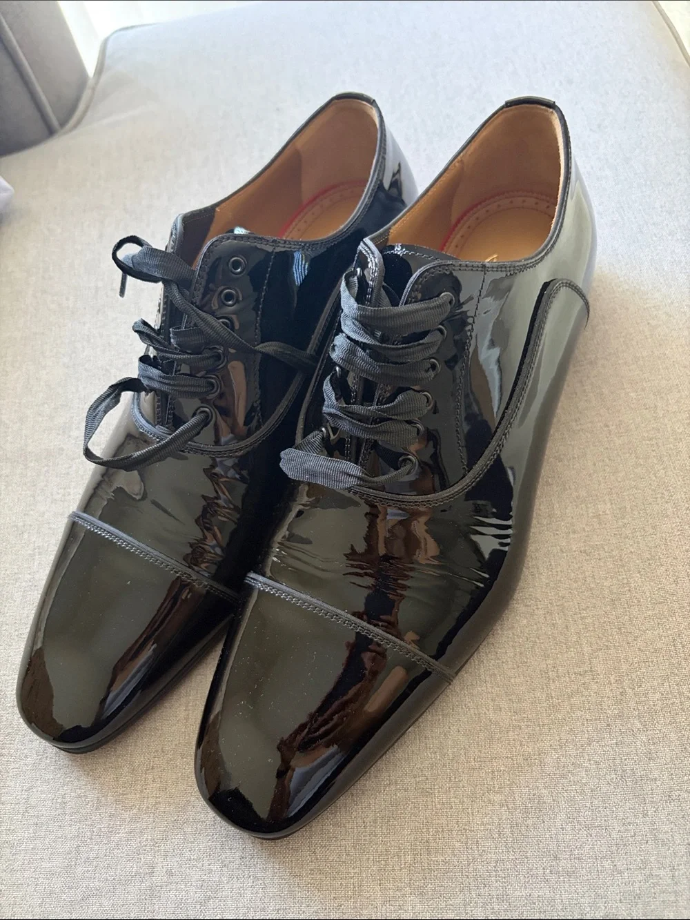 Christian Louboutin Glossy Black Patent Leather Derby Shoes